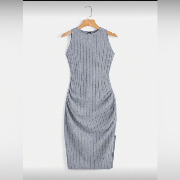 SHEIN Bundle Ribbed Midi Dresses in Olive and Light Blue Size Large - Picture 4 of 6